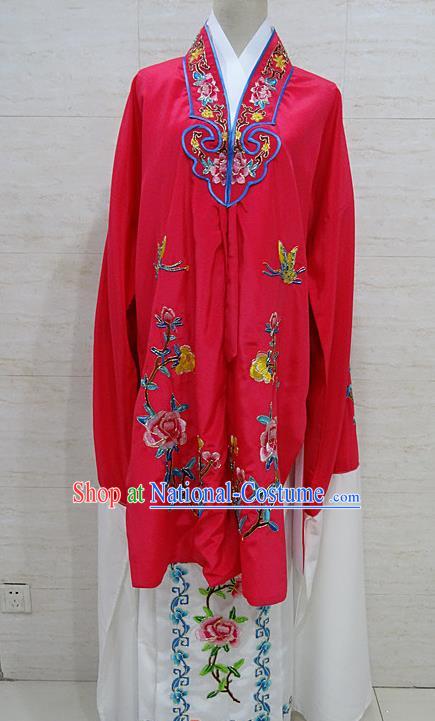 Chinese Traditional Beijing Opera Embroidered Peony Rosy Dress Peking Opera Diva Costume for Adults