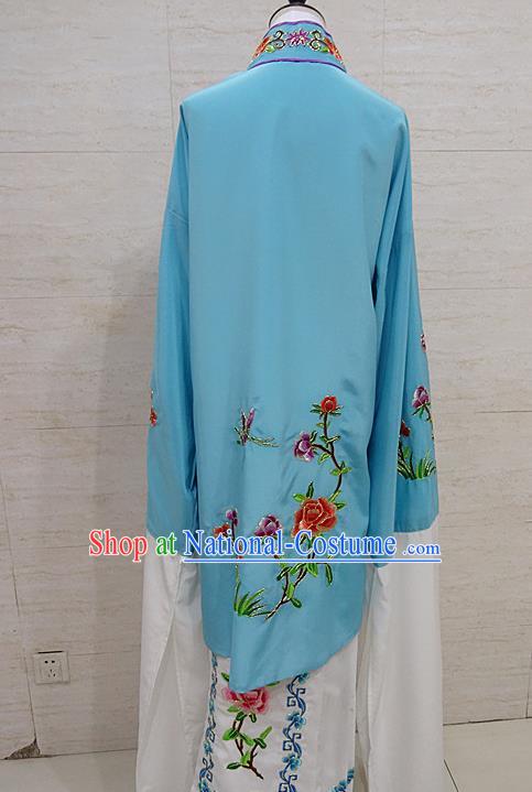 Chinese Traditional Beijing Opera Embroidered Peony Blue Dress Peking Opera Diva Costume for Adults