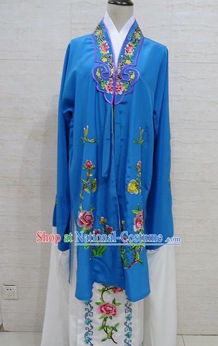 Chinese Traditional Beijing Opera Embroidered Peony Royalblue Dress Peking Opera Diva Costume for Adults