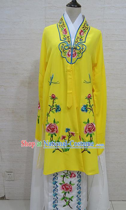 Chinese Traditional Beijing Opera Embroidered Peony Yellow Dress Peking Opera Diva Costume for Adults