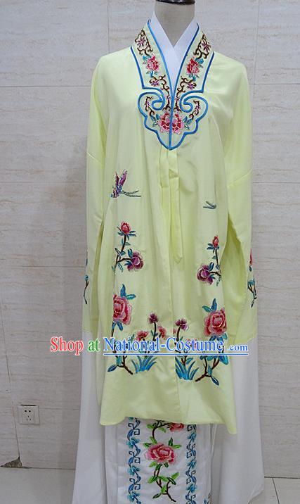 Chinese Traditional Beijing Opera Embroidered Peony Light Yellow Dress Peking Opera Diva Costume for Adults