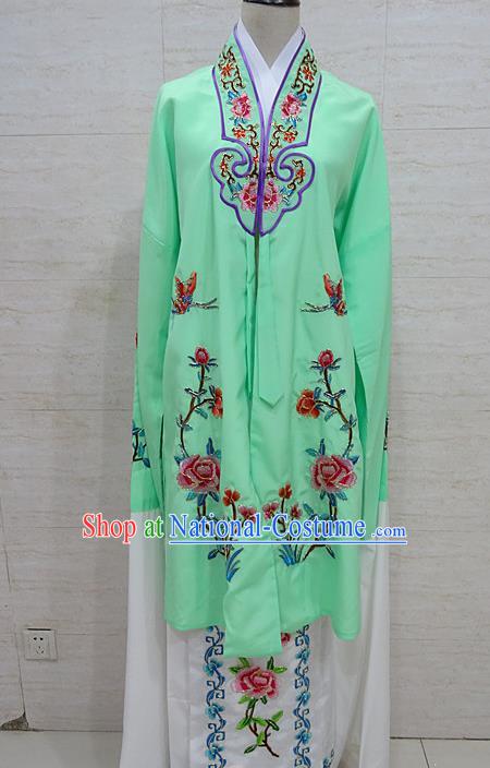 Chinese Traditional Beijing Opera Embroidered Peony Green Dress Peking Opera Diva Costume for Adults