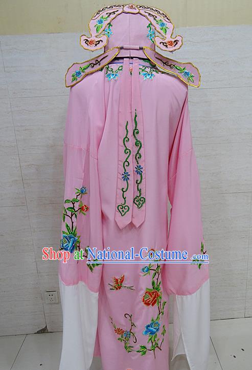 Professional Chinese Beijing Opera Niche Embroidered Peony Pink Robe Traditional Peking Opera Scholar Costume for Adults