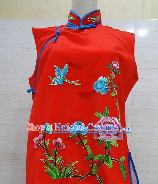 Chinese Traditional Beijing Opera Embroidered Peony Red Waistcoat Peking Opera Maidservants Costume for Adults