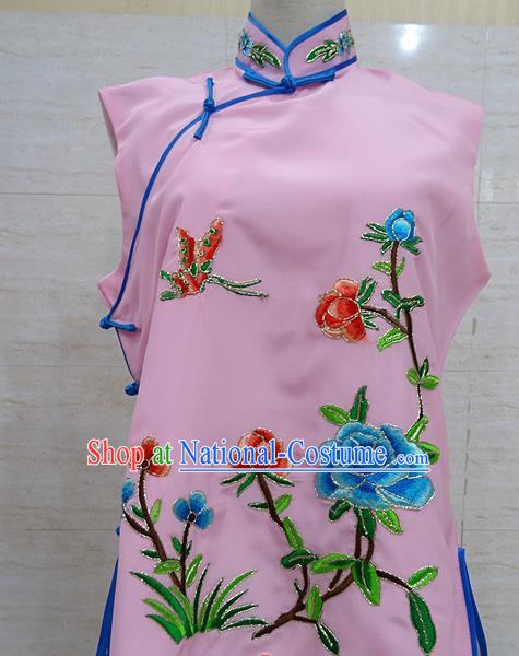 Chinese Traditional Beijing Opera Embroidered Peony Pink Waistcoat Peking Opera Maidservants Costume for Adults