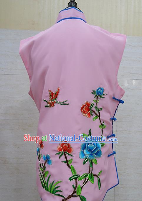 Chinese Traditional Beijing Opera Embroidered Peony Pink Waistcoat Peking Opera Maidservants Costume for Adults