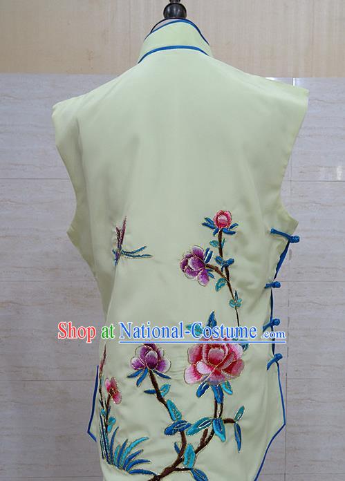 Chinese Traditional Beijing Opera Embroidered Peony Yellow Waistcoat Peking Opera Maidservants Costume for Adults