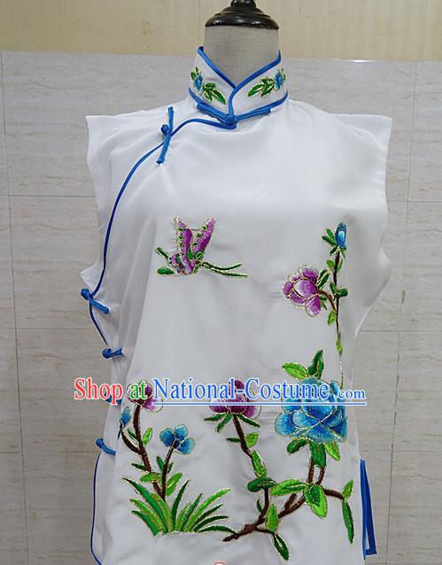 Chinese Traditional Beijing Opera Embroidered Peony White Waistcoat Peking Opera Maidservants Costume for Adults