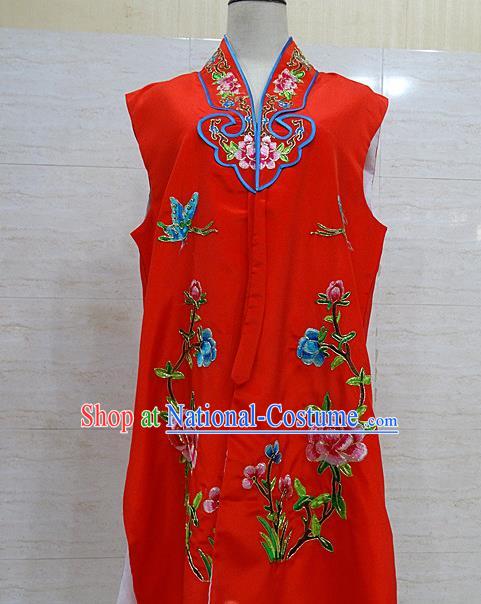 Chinese Traditional Beijing Opera Maidservants Red Embroidered Peony Waistcoat Peking Opera Costume for Adults