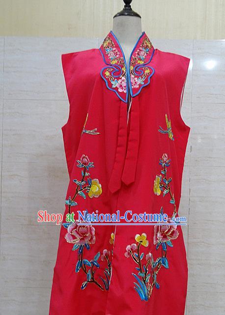 Chinese Traditional Beijing Opera Maidservants Rosy Embroidered Peony Waistcoat Peking Opera Costume for Adults