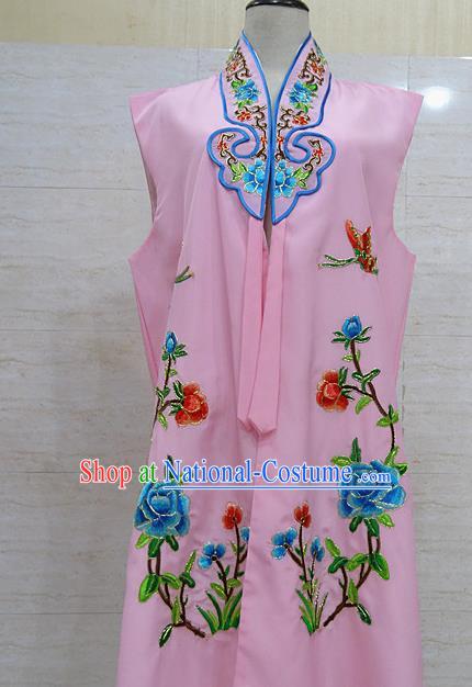 Chinese Traditional Beijing Opera Maidservants Pink Embroidered Peony Waistcoat Peking Opera Costume for Adults