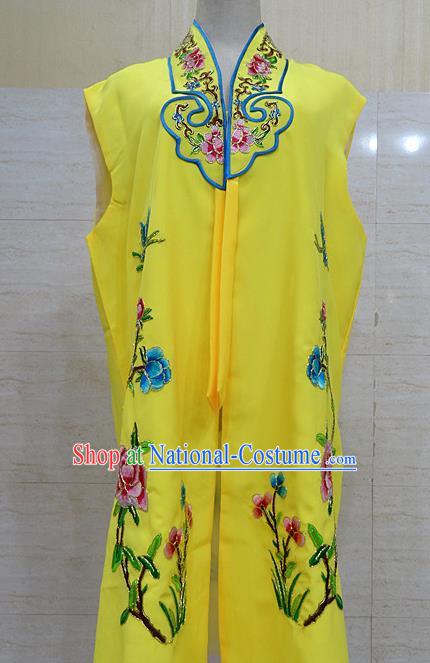 Chinese Traditional Beijing Opera Maidservants Yellow Embroidered Peony Waistcoat Peking Opera Costume for Adults