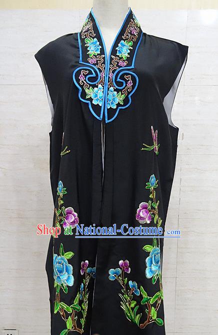 Chinese Traditional Beijing Opera Maidservants Black Embroidered Peony Waistcoat Peking Opera Costume for Adults