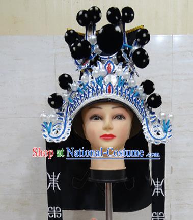 Chinese Traditional Beijing Opera Takefu Black Hat Ancient General Helmet Headwear for Adults