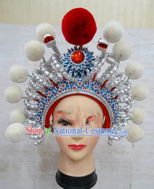 Chinese Traditional Beijing Opera Female Swordsman Hair Accessories Warriors White Helmet for Adults