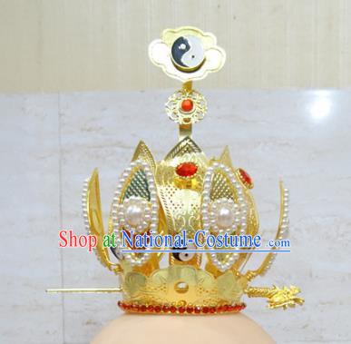 Chinese Traditional Beijing Opera Taoist Priest Lotus Hairdo Crown Ancient Prince Headwear for Adults