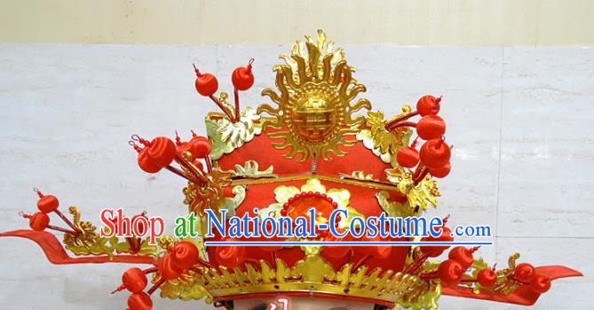 Chinese Traditional Beijing Opera Prime Minister Red Hat Ancient Chancellor Headwear for Adults