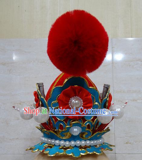 Chinese Traditional Beijing Opera Niche Red Hairdo Crown Ancient Prince Headwear for Adults