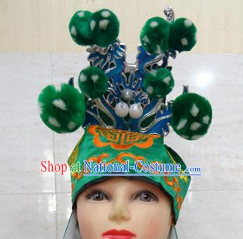 Chinese Traditional Beijing Opera Takefu Hair Accessories Ancient Warrior Green Hat Headwear for Adults