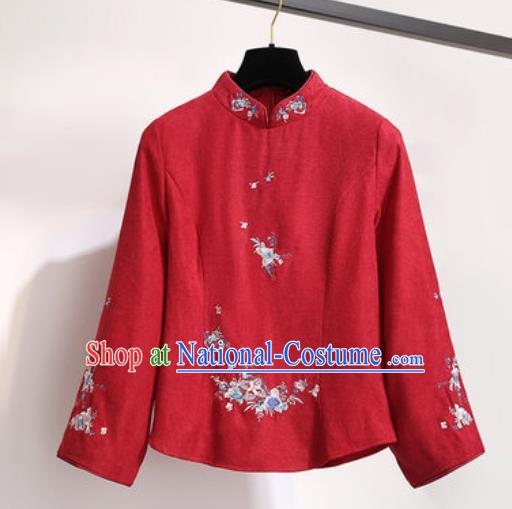 Chinese Traditional Costume Tang Suit Red Qipao Blouse Cheongsam Upper Outer Garment for Women