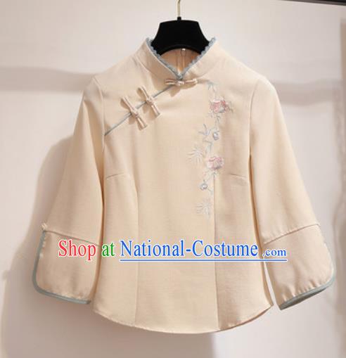 Chinese Traditional Costume Tang Suit Qipao Khaki Blouse Cheongsam Upper Outer Garment for Women