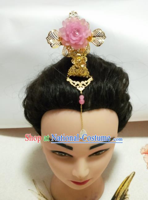 Chinese Traditional Hair Accessories Ancient Princess Pink Peony Frontlet for Women