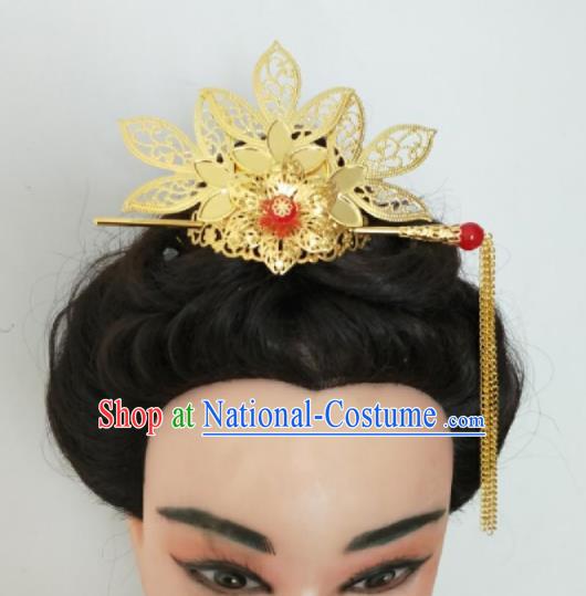 Chinese Traditional Hair Accessories Ancient Princess Golden Lotus Hair Crown for Women