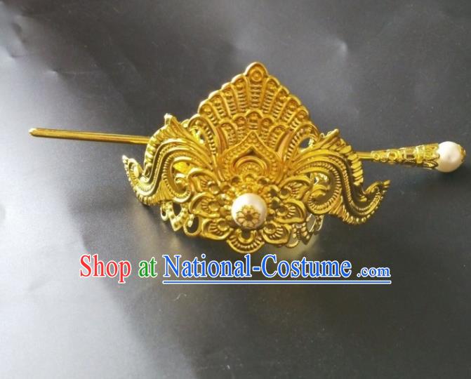 Chinese Traditional Prince Hair Accessories Ancient Swordsman Golden Hairdo Crown Headwear for Men