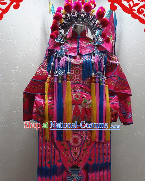 Chinese Traditional Beijing Opera Female General Rosy Embroidered Clothing Peking Opera Mu Guiying Costume for Adults