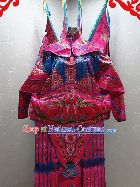 Chinese Traditional Beijing Opera Female General Rosy Embroidered Clothing Peking Opera Mu Guiying Costume for Adults