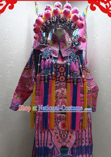 Chinese Traditional Beijing Opera Female General Pink Embroidered Clothing Peking Opera Mu Guiying Costume for Adults