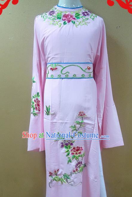 Professional Chinese Beijing Opera Niche Pink Embroidered Peony Robe Traditional Peking Opera Scholar Costume for Adults