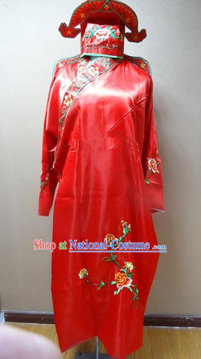 Professional Chinese Traditional Beijing Opera Niche Red Robe Ancient Scholar Embroidered Peony Costume for Adults