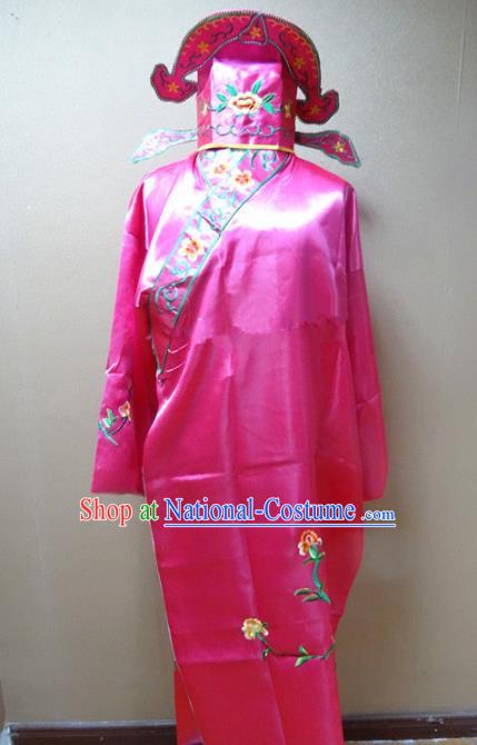 Professional Chinese Traditional Beijing Opera Niche Rosy Robe Ancient Scholar Embroidered Peony Costume for Adults