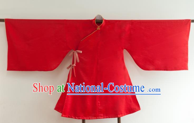 Chinese Ancient Princess Historical Costume Ming Dynasty Red Silk Blouse for Women