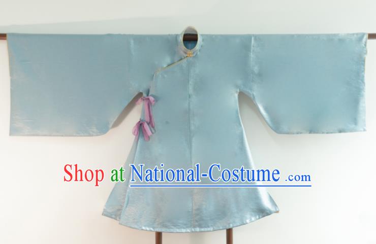 Chinese Ancient Princess Historical Costume Ming Dynasty Blue Silk Blouse for Women