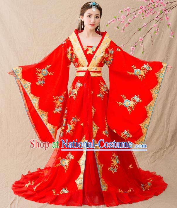 Chinese Ancient Tang Dynasty Wedding Costumes Traditional Imperial Concubine Red Hanfu Dress for Women