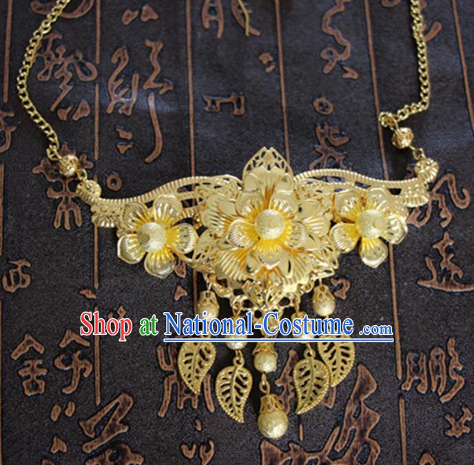 Chinese Traditional Wedding Hair Accessories Ancient Princess Golden Peony Tassel Eyebrows Pendant for Women