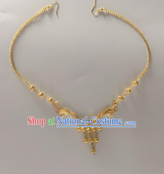 Chinese Traditional Wedding Hair Accessories Ancient Princess Golden Beads Eyebrows Pendant for Women