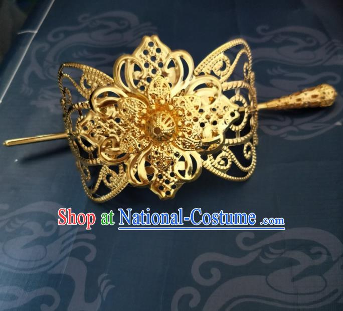 Chinese Traditional Prince Hair Accessories Hairpins Ancient Swordsman Golden Hairdo Crown for Men