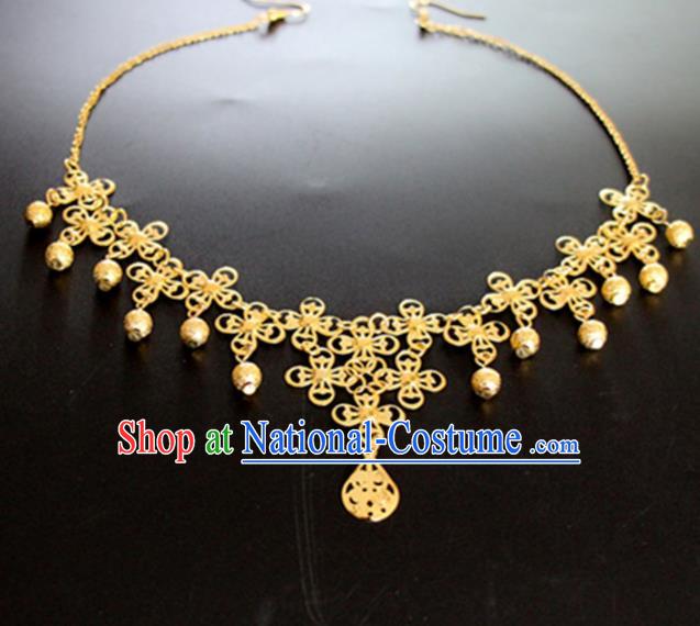 Chinese Traditional Wedding Hair Accessories Eyebrows Pendant Ancient Princess Golden Frontlet for Women