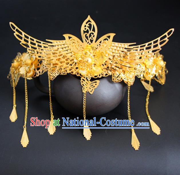 Chinese Traditional Wedding Hair Accessories Golden Phoenix Hair Comb Ancient Princess Hairpins for Women