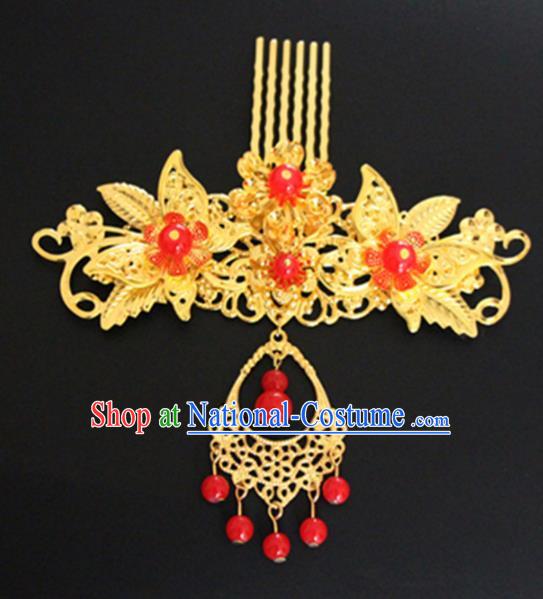 Chinese Traditional Hair Accessories Wedding Golden Leaf Hair Comb Ancient Princess Hairpins for Women