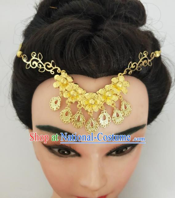 Chinese Traditional Hair Accessories Wedding Golden Flowers Eyebrows Pendant Ancient Princess Hairpins for Women