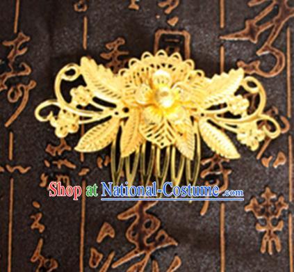 Chinese Traditional Hair Accessories Wedding Golden Hair Comb for Women