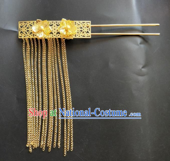 Chinese Traditional Hair Accessories Wedding Golden Tassel Hairpins for Women