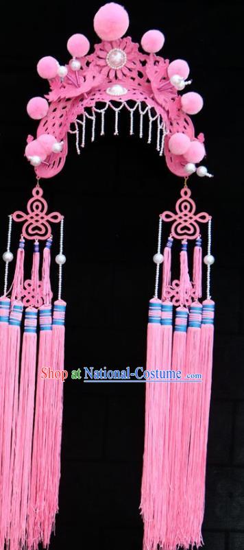 Chinese Traditional Beijing Opera Diva Hair Accessories Peking Opera Pink Tassel Phoenix Coronet