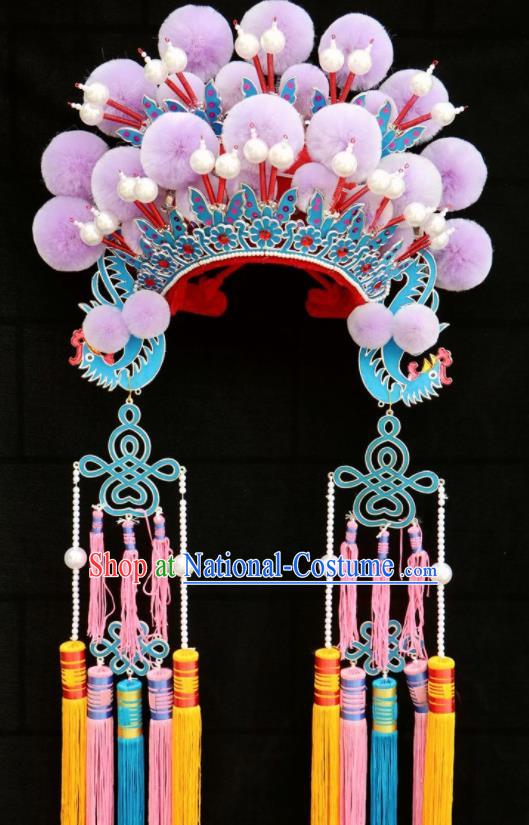 Chinese Traditional Beijing Opera Diva Hair Accessories Peking Opera Purple Venonat Phoenix Coronet