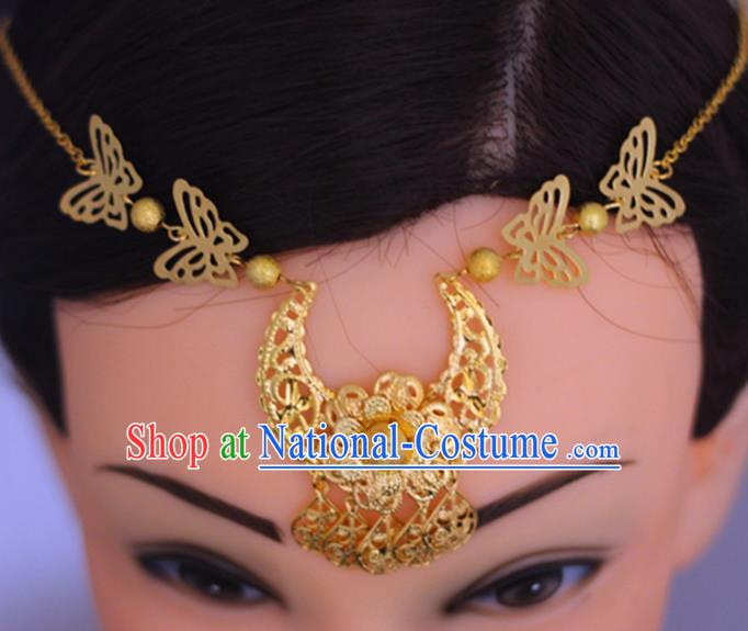 Chinese Traditional Hair Accessories Wedding Golden Eyebrows Pendant Tassel Hair Clasp for Women