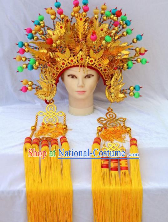 Chinese Traditional Beijing Opera Hair Accessories Peking Opera Imperial Consort Golden Phoenix Coronet